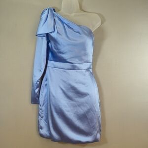 Ieena For Mac Duggal One-Shoulder Long Sleeve Blue Dress , Size 2